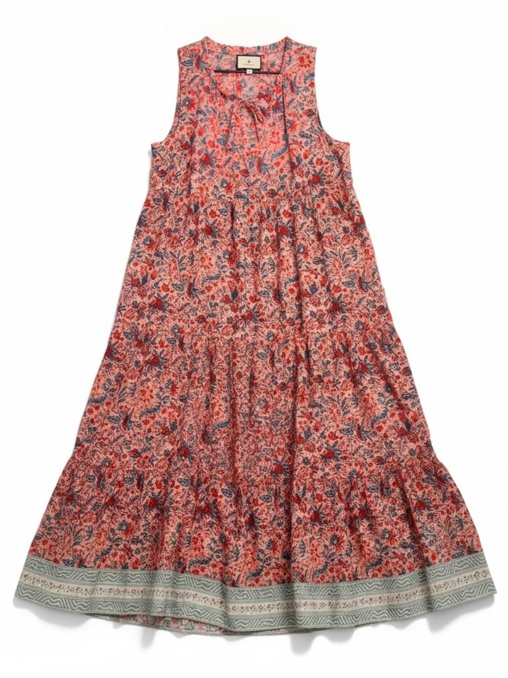 Tuckernuck Pink and Blue Floral Tiered Cotton Midi Dress